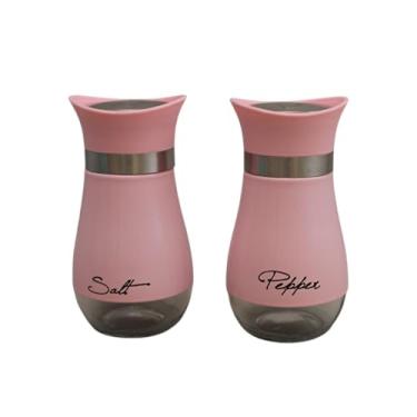 Imagem de Conjunto de saleiro e pimenteiro de aço inoxidável para cobertura de vidro com "sal" e "pimenta" impresso na frente, sem BPA, dispensadores de especiarias com capacidade de 125 g, mesa de jantar de
