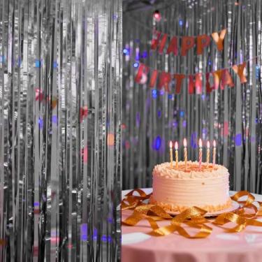 Imagem de Pacote com 2 panos de fundo de cortina com franjas, painéis de streamer, decoração de festa de cabine de fotos, aniversário, ano novo, casamento, formatura, decoração de parede