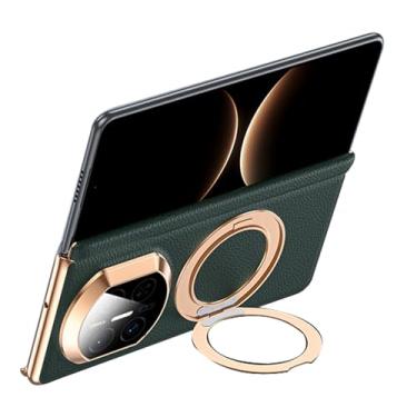 Imagem de POYUFRG Capa de couro genuíno para Huawei Mate X7, capa galvanizada com proteção de dobradiça de lente com tudo incluído, capa com suporte de anel magnético, verde, Mate X7