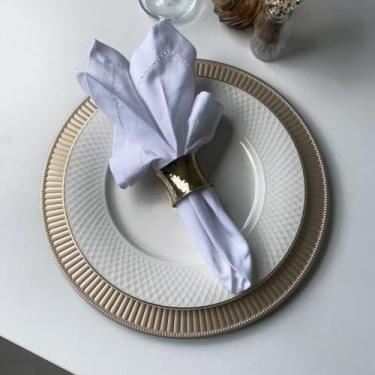 Imagem de 4 Sousplat Redondo Alto Padrão Lux Plastico Rigid Nz Fio Vr (BEGE Dourado Claro - Kit Mesa Posta)