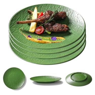 Imagem de YuanQ 4 peças de pratos de jantar planos inquebráveis, reutilizáveis, pratos de cozinha, conjunto de pratos planos de 18 a 30 cm de pratos de plástico para sobremesa, salada, aperitivo (25 cm, verde)