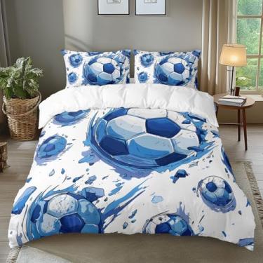 Imagem de AILONEN Conjunto de capa de edredom tamanho solteiro para meninos, futebol, esportes, 3 peças, para crianças, adolescentes e adultos, capa de edredom com 2 fronhas