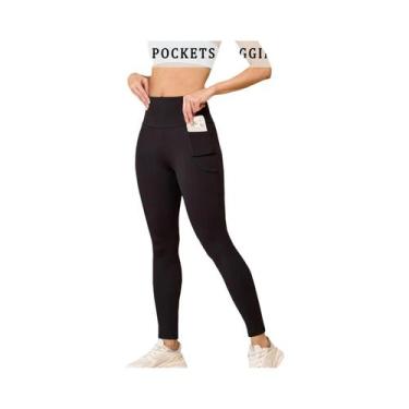 Imagem de Leggings Esportivas Femininas De Cintura Alta Super Macias Com Bolsos 
