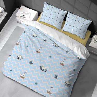 Imagem de Jogo de cama náutico casal cama náutica veleiro para meninos adolescentes tema oceano capa de edredom listras macias criança 220 x 240 cm -50 x 75 cm*2