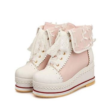Imagem de HILIB Botas femininas fofas Lolita Cosplay Brogue Wedge, rosa, 9.5
