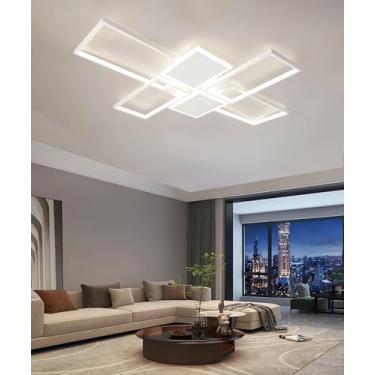 Imagem de Luminária de teto LED moderna para sala de estar com controle remoto, dimerizável, ideal para quarto, sala de jantar e decoração de interiores (110 cm).