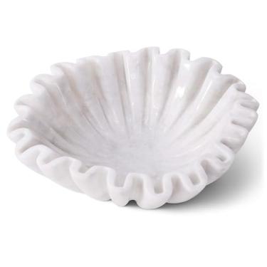 Imagem de SPESHSTONES Tigela decorativa de mármore com pedra branca de 20 cm para balcão de cozinha, centros de mesa e presentes, tigela grande com babados, tigelas recortadas estéticas para detalhes de
