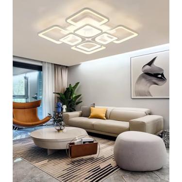 Imagem de Luminárias de teto LED modernas para sala de estar, com intensidade regulável e controle remoto. Ideais para quarto e sala de jantar. Formato quadrado, alto brilho (4+4).