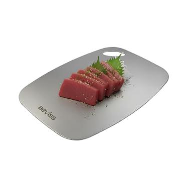 Imagem de Beviss Tábua de corte de titânio 100% puro, 29 cm x 20,7 cm, livre de BPA, não porosa e durável, tábua de cortar para carne, legumes, frutas