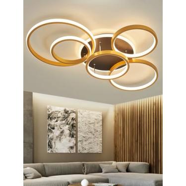 Imagem de Luminária de teto LED moderna em formato de anel, dimerizável (3000-6000K), em metal e acrílico, com controle remoto, para instalação embutida, ideal para escritórios, quartos e salas de jan