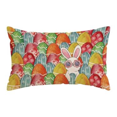 Imagem de ZAEW Aquarela Ovos Óculos de sol Coelhinho Coelhos Páscoa Lombar Fronhas Decorações para Casa de Fazenda, Sofá, Sofá, Capa de Almofada Decoração de Férias 30 x 50 cm