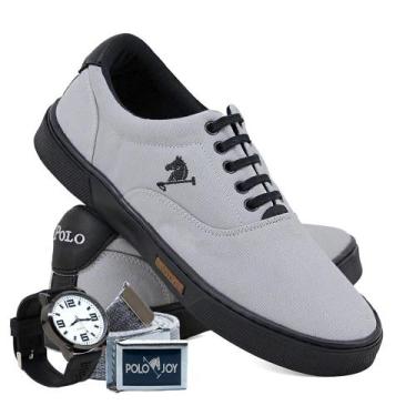 Imagem de Sapatênis Lona Kit com Relógio e Cinto Casual Dia a Dia - Polo Joy, Pr