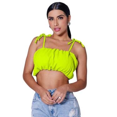 Imagem de Top cropped faixa bufante com bojo e alças de amarração ou sem alças d