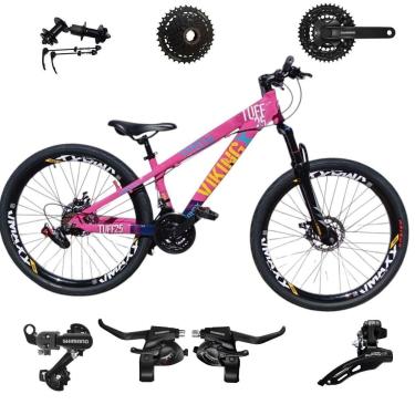 Imagem de Bicicleta 26 VikingX T25 24v Alum Indexada Shimano K7 Cubo e Catraca Pneu Balão Flame-Unissex