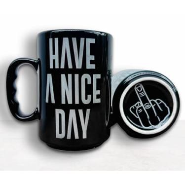 Imagem de Momapopup Caneca de café de cerâmica preta engraçada de 500 ml - Caneca engraçada Have A Nice Day - Presente divertido para escritório, amigos e família - Caneca engraçada presente de aniversário