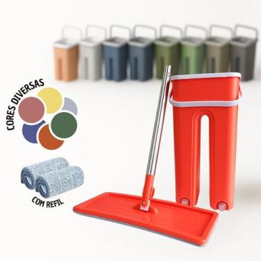 Imagem de Mop Flat com Refil Microfibra Esfregão Mágico com Balde 8 Litros Limpe