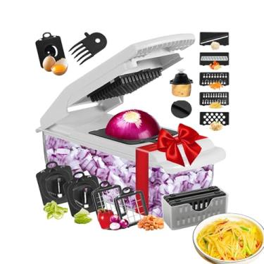 Imagem de Chopper de comida, helicóptero vegetariano - Chopper vegetal de dicer com alimentos com recipiente - Gadgets de cozinha multifuncionais Slicer de cebola com recipiente para salada de batata tomate veg