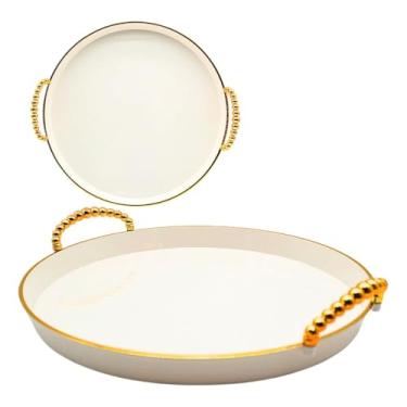 Imagem de Bandejas Com Alças, Para Mesa De Centro Sala De Jantar, Quarto Hotel, Acrílica Cristal Premium(Leitosa Dourada G)