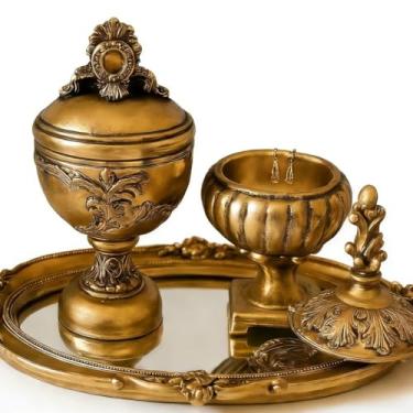 Imagem de Vasos e Bandeja Decorativos Estilo Europeu Clássico Mesa Sala,Para Amantes Decoração(Kit 2 Vasos e 1 Bandeja)