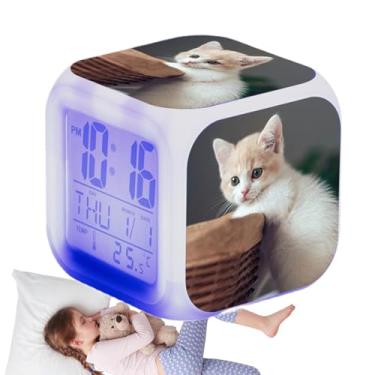 Imagem de Alarme de gato,Despertador de gato | Relógio de mesa LED despertador relógio digital cubo infantil,Despertador colorido eletrônico de tela grande, relógio de gato para sala de aula, sala de estar