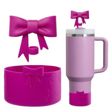 Imagem de Lnulyaciy Bota Stanley protetora de silicone Bow para 20/30/1,134 g, pacote com 2 acessórios Stanley Cup compatíveis de 340 a 680 g para botas Hydroflask e mais (conjunto rosa claro e roxo)