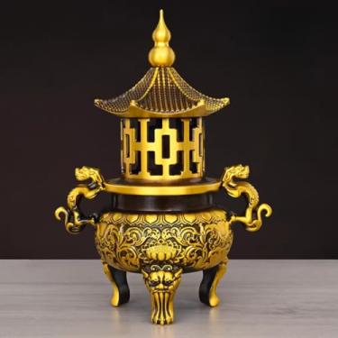 Imagem de FENNYYAR Ornamento de queimador de incenso de latão, 20 cm, decoração de mesa de sala de estar