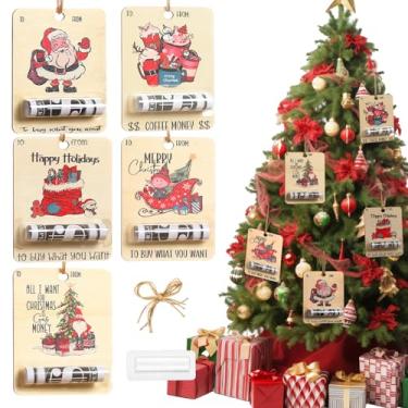 Imagem de GretWal 11 estampas de porta-dinheiro de Natal para dinheiro 2024 ou suportes de dinheiro engraçados, presentes e enfeites de pendurar de Natal de madeira para portas de árvores, caixas e bolsas