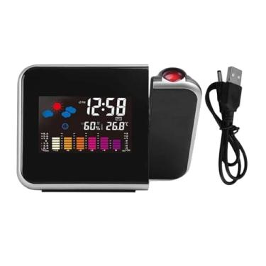 Imagem de Relógio de projeção,Despertador de projeção | Despertadores com projetor para quarto de crianças | Alarme de projetor de estação meteorológica com display LED transparente para quarto