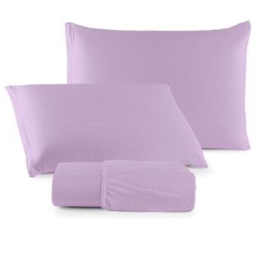 Imagem de Jogo de Lençol Casal King Malha 100% Algodão 03 Peças Com Elástico - M