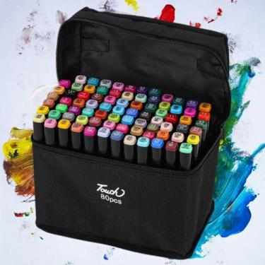 Imagem de Kit Canetas Marcador Permanente Ponta Dupla 80 cores + Bolsa - Touch