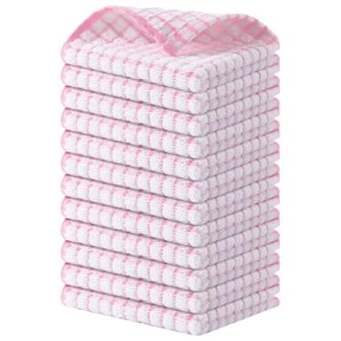Imagem de Kitinjoy Pacote com 12 panos de prato de cozinha felpudos de algodão, 30,5 x 30,5 cm, panos de prato super macios e absorventes, panos de prato de secagem rápida para lavar pratos, rosa