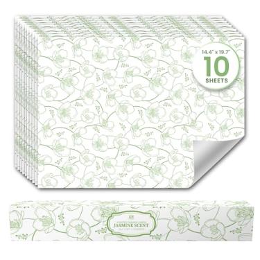 Imagem de Forros de gaveta perfumados Jasmine para gavetas de cômoda (10 folhas grandes, 50 x 36,5 cm) - Forro de papel de gaveta não adesivo para cômoda de quarto e prateleiras de armário da Linda's Essentials