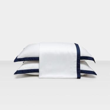 Imagem de Artelassê Jogo de Lençol Queen Bamboo Color Branco/Marinho