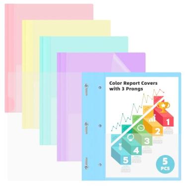 Imagem de HAUTOCO Pacote com 5 capas de plástico com fixadores de 3 pinos, pasta de portfólio de currículo frontal transparente para papel tamanho carta de 21 x 28 cm, capa de relatório de documentos de