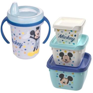 Imagem de Kit infantil caneca com bico e conjunto 3 potes Mickey Plasutil