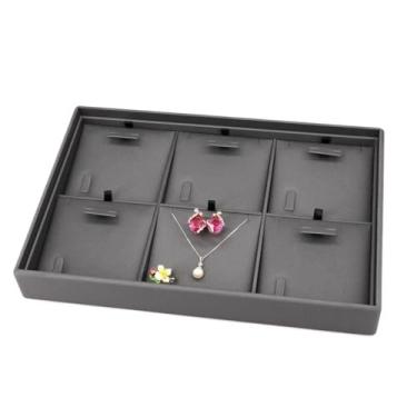 Imagem de KEG801302 Suporte de exibição de joias, 6 compartimentos, suporte de joias preto, ornamento, cômoda, anel cosmético, colar, brincos, prateleira, organizador de joias