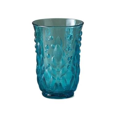 Imagem de Copos de vidro vintage, copos coloridos em relevo para uísque, cerveja, suco, coquetel, 7,5/311 g (azul, grande)