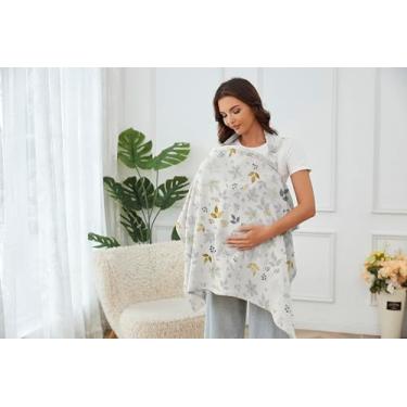 Imagem de Capa de amamentação de musselina para amamentação, respirável, 100% algodão, com aro rígido, avental de amamentação (coleção de folhas)