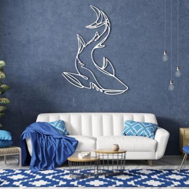 Imagem de Decoração de parede de metal - decoração de parede de tubarão de metal, arte de decoração de parede de metal de tubarão, decoração de parede de peixe de metal, decoração de parede com tema de oceano