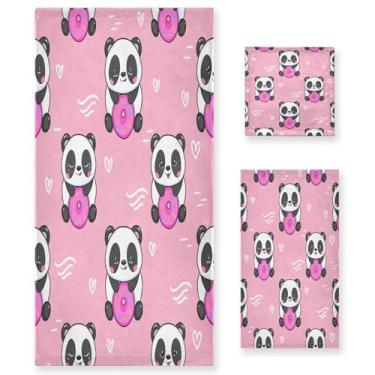 Imagem de xigua Adorável conjunto de toalhas de banheiro Pandas absorvente macio 3 peças toalha de banho toalha de mão toalhas decorativas para banheiro, academia, hotel, praia, piscina