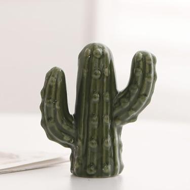 Imagem de Suporte de anel de cacto de cerâmica estilo INS, mini organizador de joias para mulheres, anel de estatueta de planta, suporte de exibição de colar, decoração de mesa nórdica, ornamento criativo para