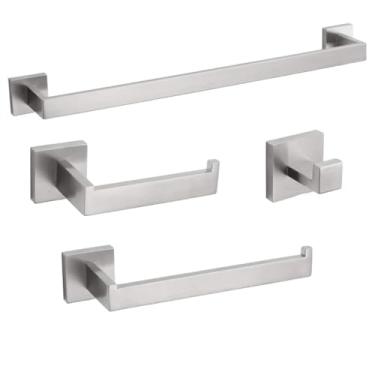 Imagem de Conjunto de ferragens de banheiro, acessórios de banheiro, gancho de roupão preto, toalheiro, barra, prateleira, suporte de papel de tecido, suporte de escova de dentes, conjunto, escovado