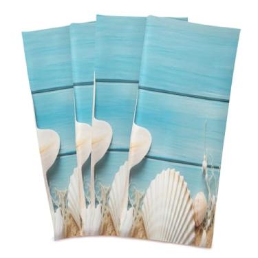 Imagem de Wassud Toalhas de cozinha com tema de praia toalhas de prato de cozinha pacote com 4 panos de prato macios com laço para pendurar toalha de mão super absorvente de secagem rápida toalhas de chá de