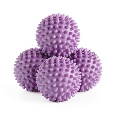 Imagem de 4 peças de bolas de lavanderia, bolas de esfregar reutilizáveis para máquina de lavar, reduzindo rugas de roupas, melhor limpeza (roxo)
