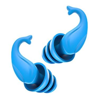 Imagem de OIIBWQ Tampões de ouvido à prova d'água para natação, tampões de ouvido de silicone, protetores auriculares reutilizáveis, macios e com cancelamento de, Azul