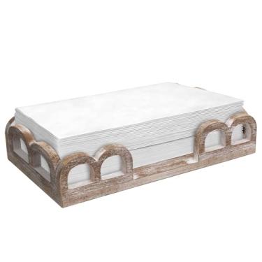 Imagem de MAONAME Suporte de guardanapo de madeira para mesa, bandeja de suporte de toalha de hóspede de fazenda para banheiro, cesta de papel descartável rústico e porta-toalhas de mão, dispensador de