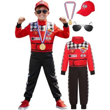 Imagem de Bordazor Criança-Unissex Fantasia De Piloto Carro Corrida Infantil, Macacão Para Meninos Com Boné Carro, Halloween (3-4T)