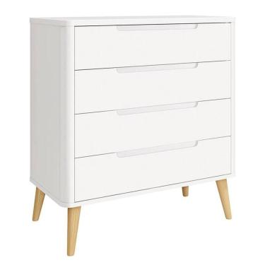 Imagem de Cômoda Gaveteiro Infantil Retrô Boom Branco com Pés Madeira Natural - Reller