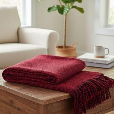 Imagem de Manta Para Sofá Decorativa Grande 210 x 120 Tipo Capa Protetora Verão Inverno 100% Algodão (Vermelho Mesclado)