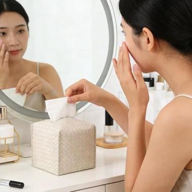 Imagem de Capa para caixa de lenços, suporte de lenços de couro PU, organizador de papel quadrado decorativo para banheiro, bancada, mesa, carro, waffle tecido